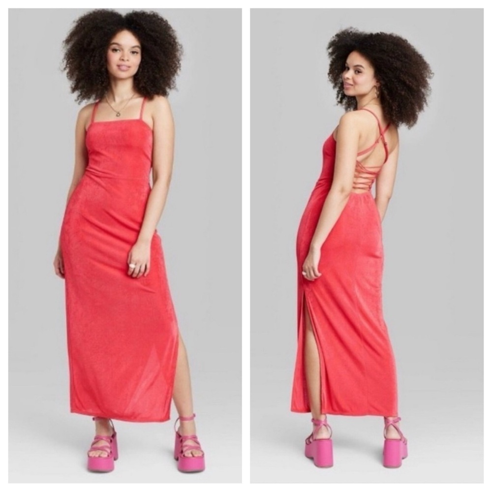 Wild Fable Red Lace-Up Back Maxi Bodycon Dress Size X-Large